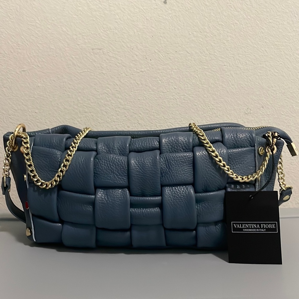 Valentina Fiore Blue Handmade Italian Leather Handbag